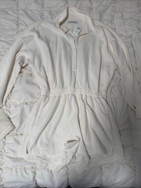 Abercrombie & Fitch Off-White Elastic-Waist Romper